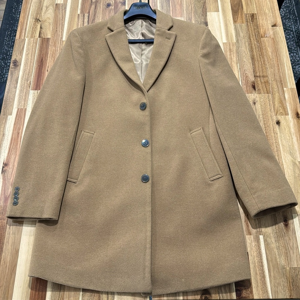 NWOT Calvin Klein Men’s Wool Coat Camel, Slim-Fit 42L,